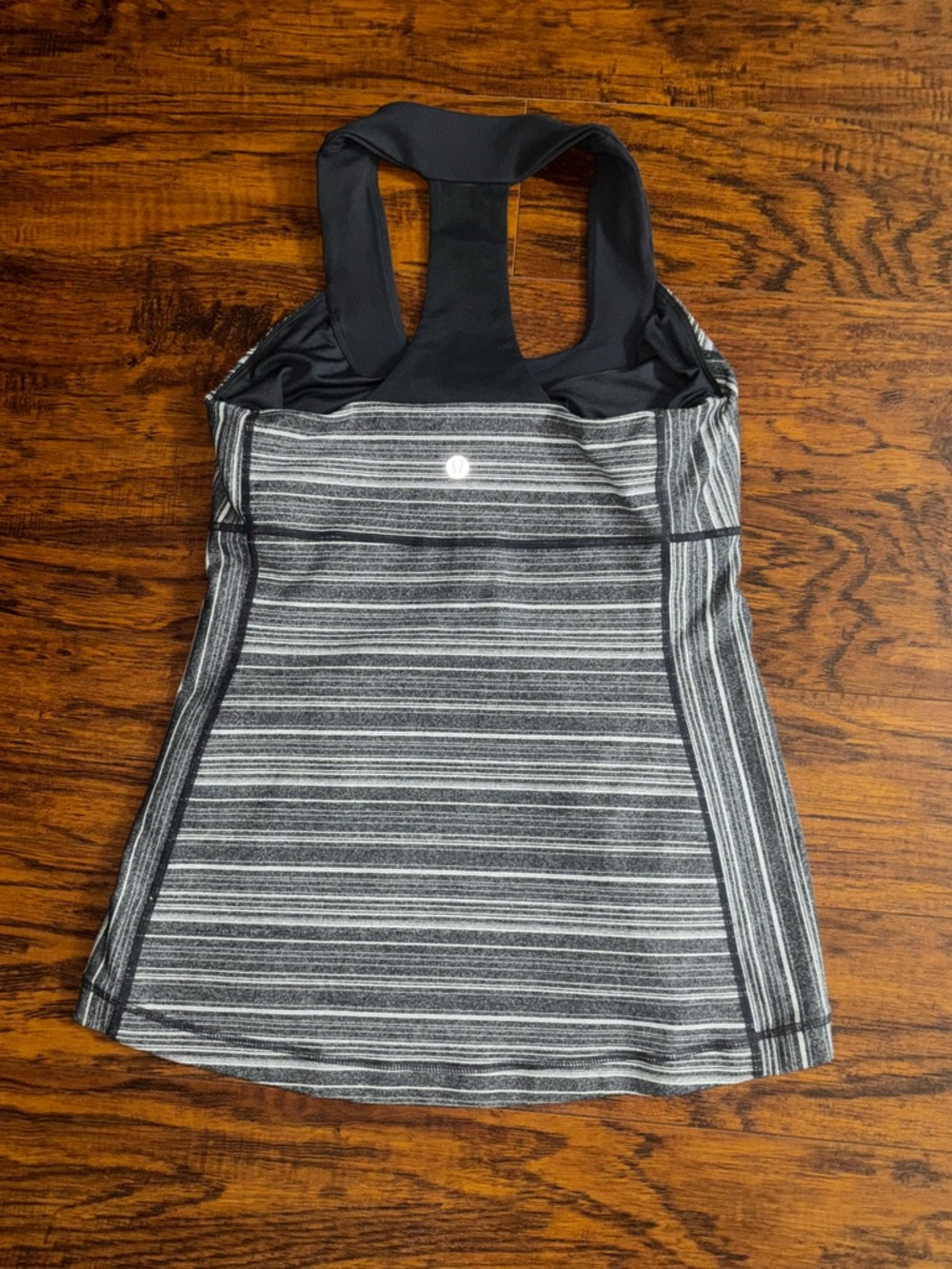 Lululemon Racerback Halter Tank Top + Built-in Support Bra Gray White Striped